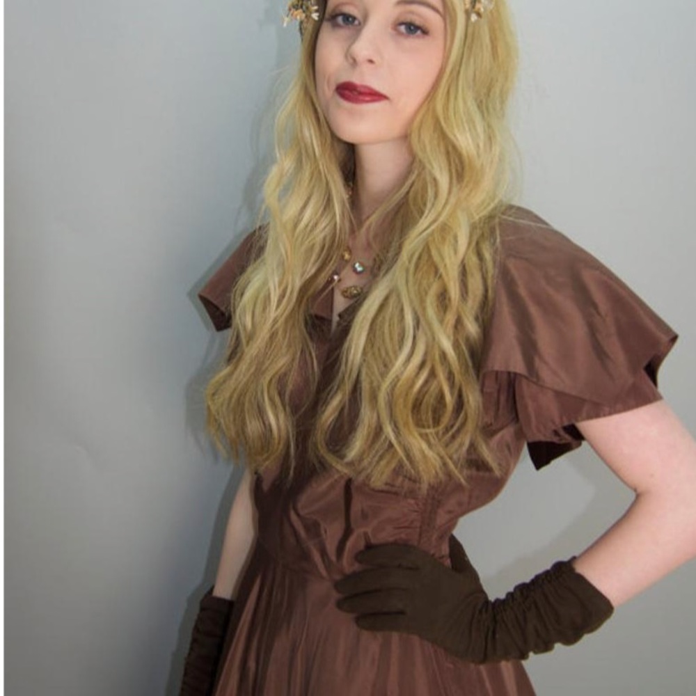 Gorgeous shimmering brown vintage midi dress - Picture 2 of 5